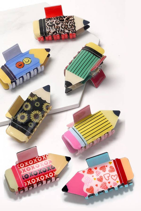 JUMBO FUN SCHOOL PENCIL HAIR CLAW CLIPS | 40H687