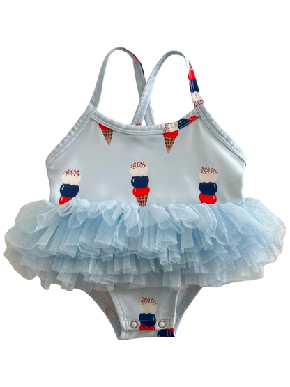 Traje de baño con tutú Ariel y helado azul, protección solar UPF 50+ (bebés y niños)
