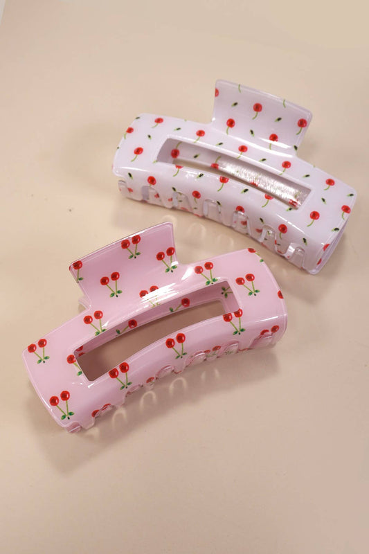 LARGE PVC CHERRY HAIR CLAW CLIPS