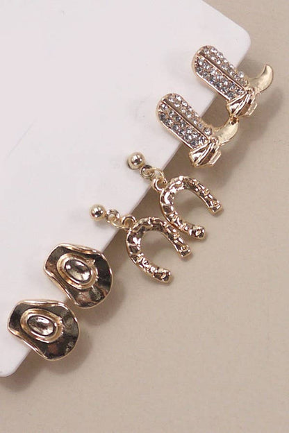 CHAPEAU BOTTES FER À CHEVAL WESTERN TRIO BOUCLES D'OREILLES | 80E3842