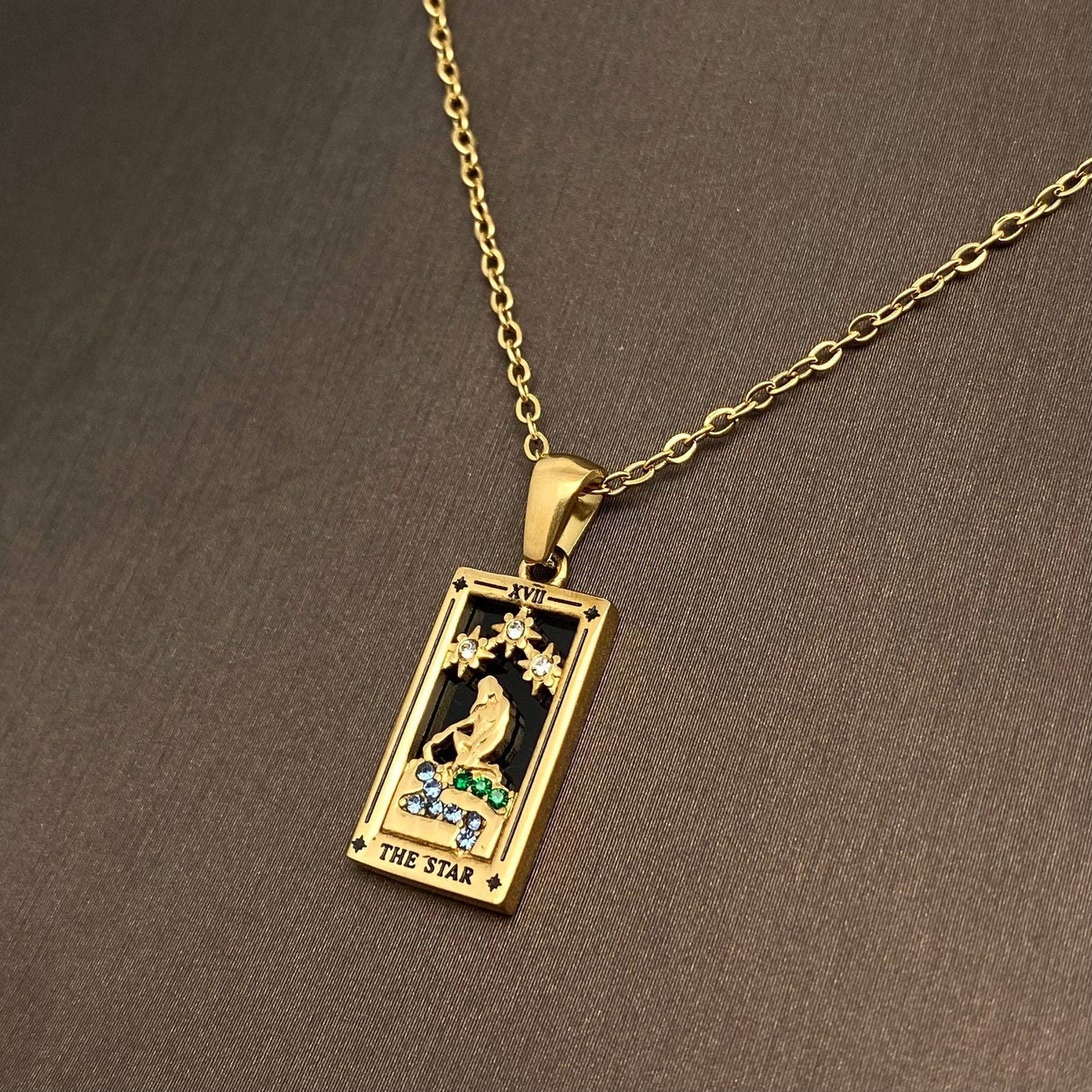 Star Moon Tarot 18K Gold Plated Steel Necklace -FGS/MS