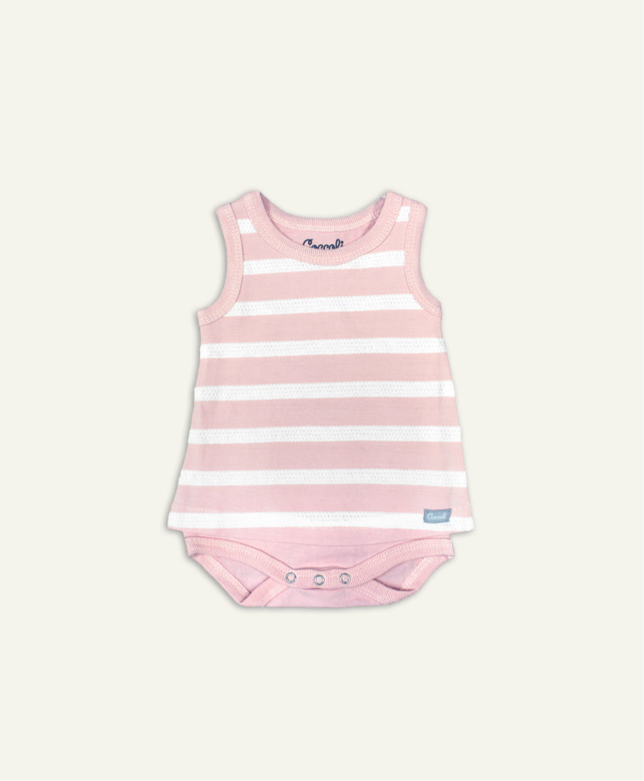 Coccoli Infant Girl Skirted romper - Pink/White Bubble Stripe