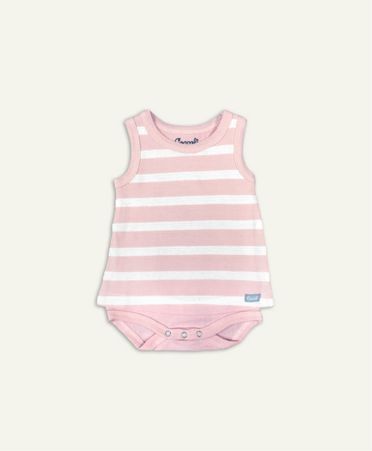 Coccoli Infant Girl Skirted romper - Pink/White Bubble Stripe