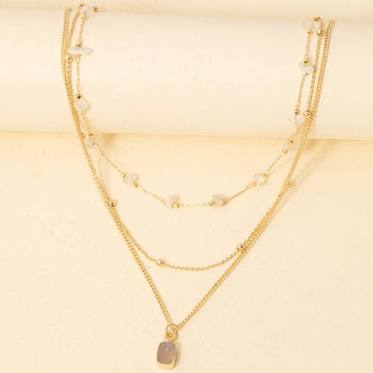 Mixed Chip Stones And Pendant Layered Chains Necklace