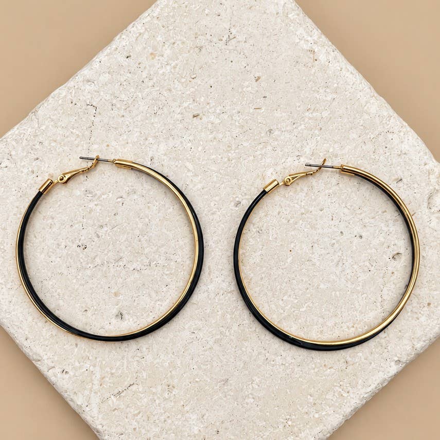 Oversized Black & Gold-Tone Hoop Earrings | 26E92616