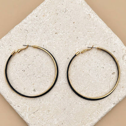 Oversized Black & Gold-Tone Hoop Earrings | 26E92616