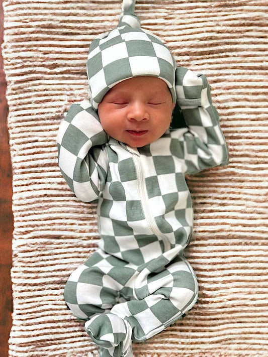 Matcha Milkshake Checkerboard / Organic 2-Way Zip Romper