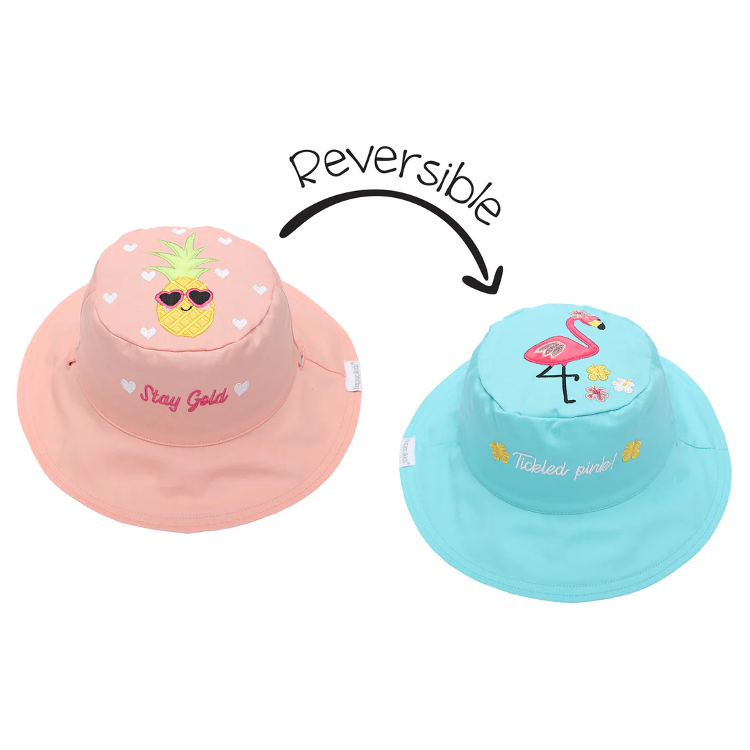 Reversible Kids UPF50+ Sun Hat PINEAPPLE/FLAMINGO