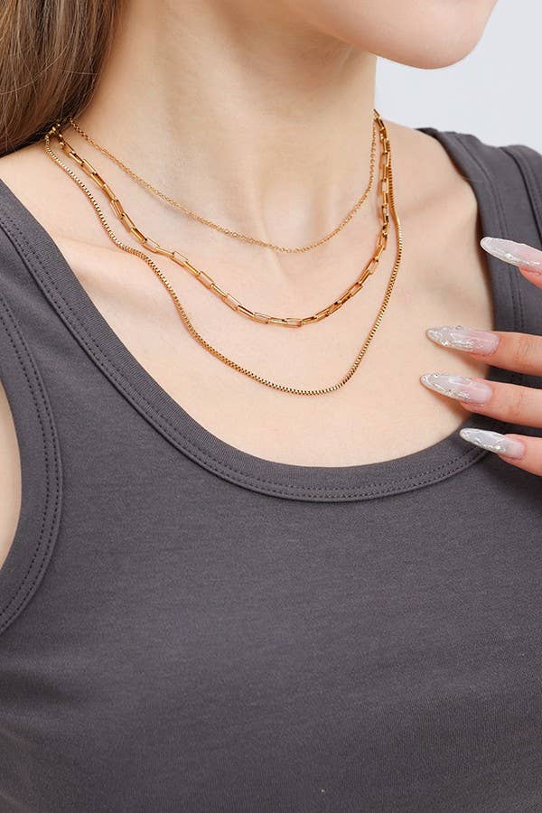 COLLIER À SUPERPOSITIONS EN ACIER INOXYDABLE 18 K ANTI-TERNISSURE | 40NK346