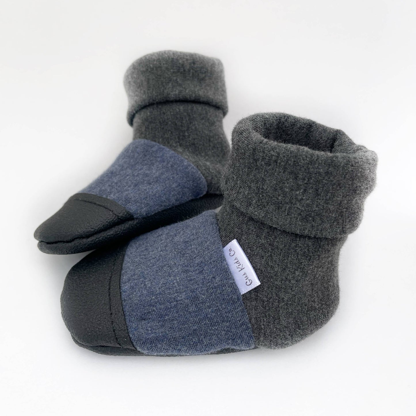 Bottes chaudes pour bébé bleu chiné, bottines en polaire de bambou