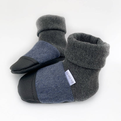 Bottes chaudes pour bébé bleu chiné, bottines en polaire de bambou