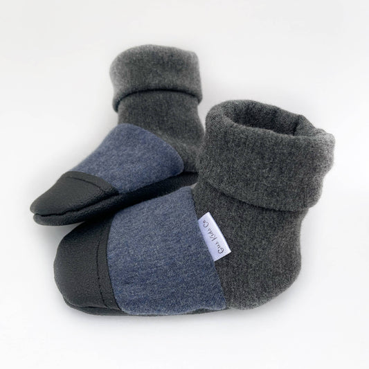 Botas cálidas para bebé de color azul jaspeado, botines de vellón de bambú
