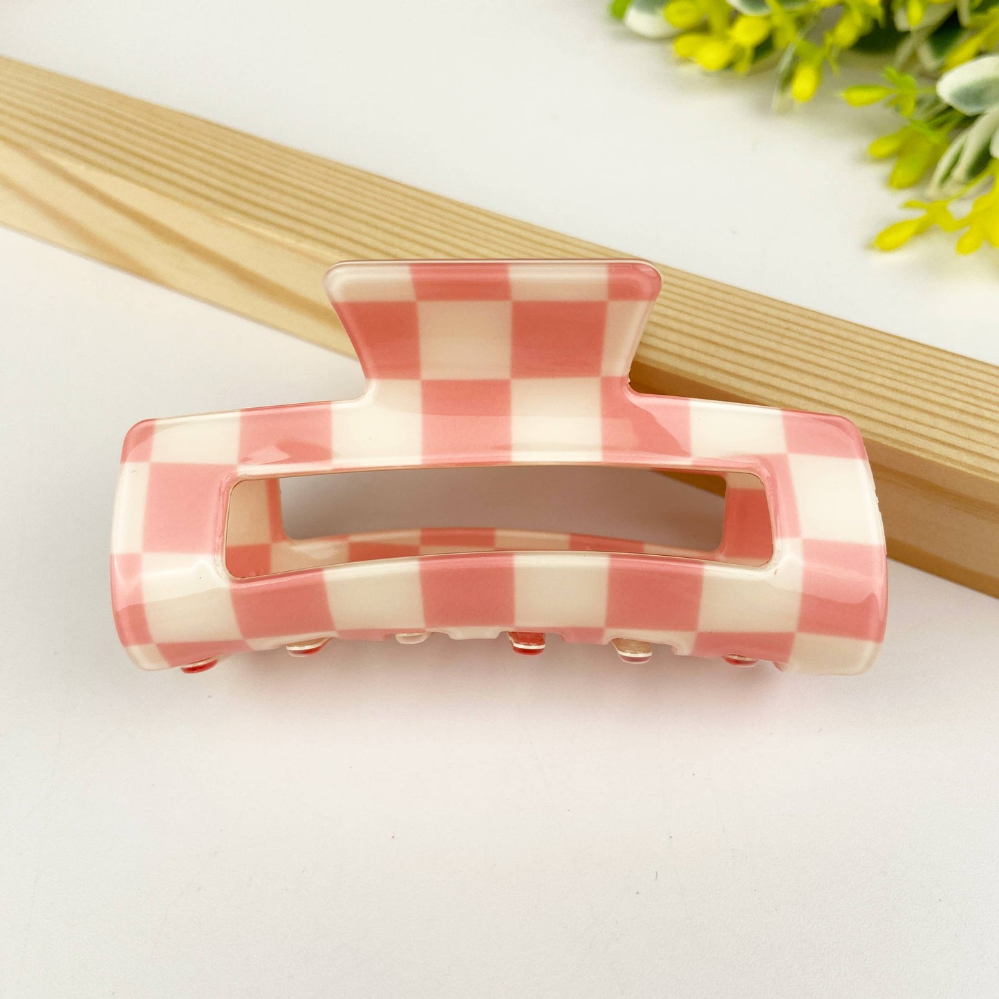 Pince à cheveux rétro en damier