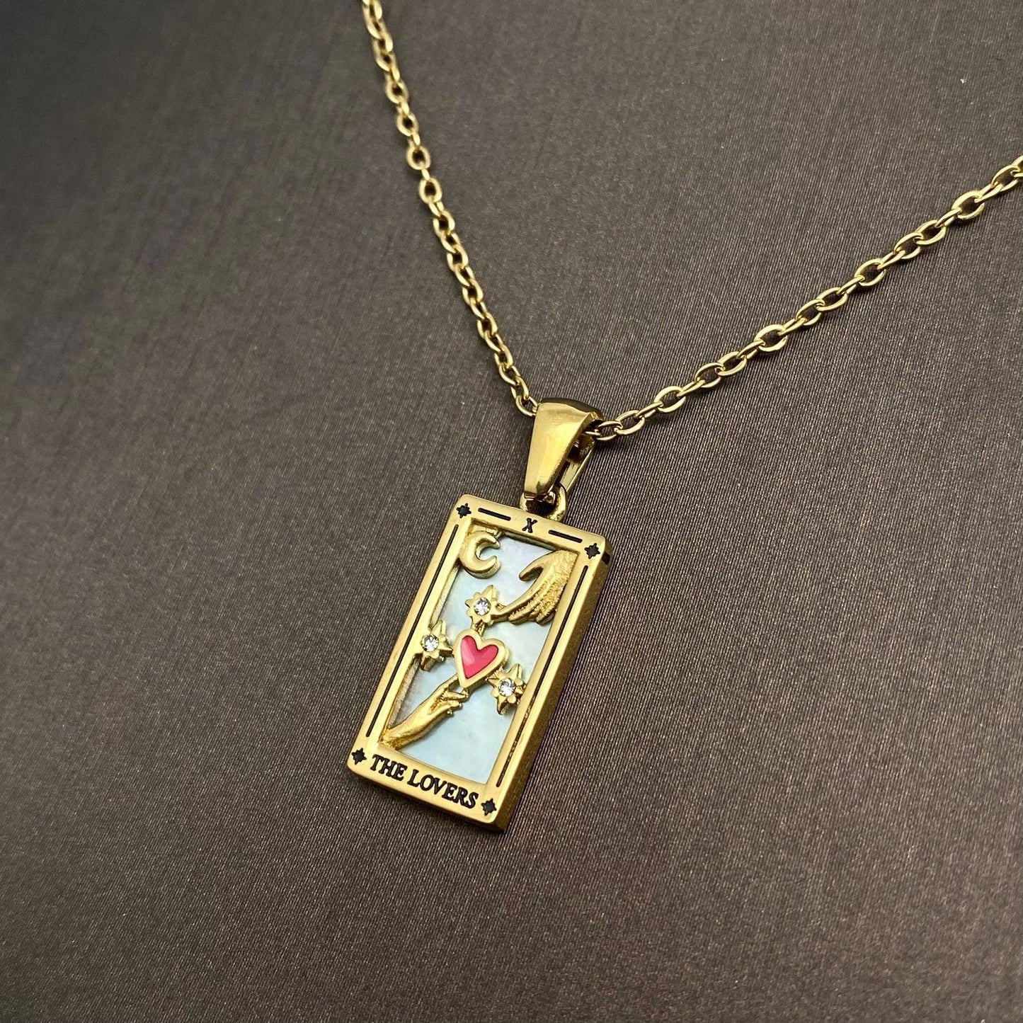 Star Moon Tarot 18K Gold Plated Steel Necklace -FGS/MS