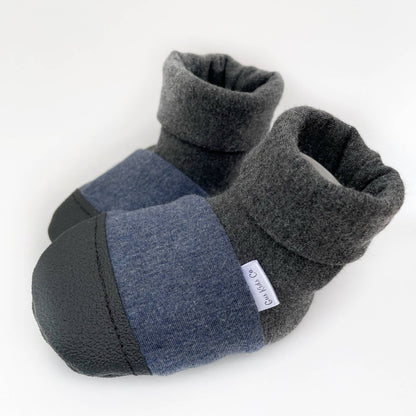 Bottes chaudes pour bébé bleu chiné, bottines en polaire de bambou