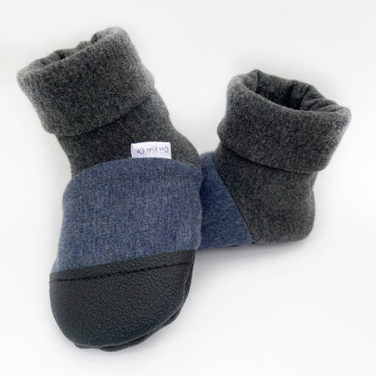 Bottes chaudes pour bébé bleu chiné, bottines en polaire de bambou
