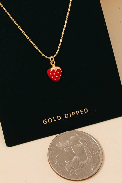 Gold Dipped Epoxy Strawberry Pendant Necklace
