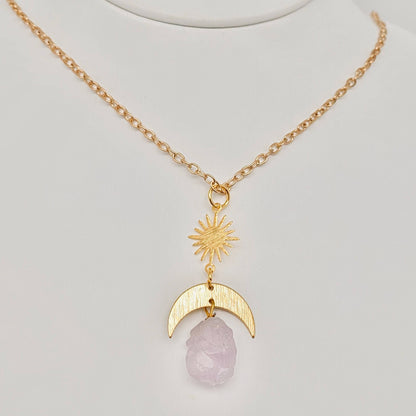 Purple Crystal Moon Pendant Bohemian Necklace - MS