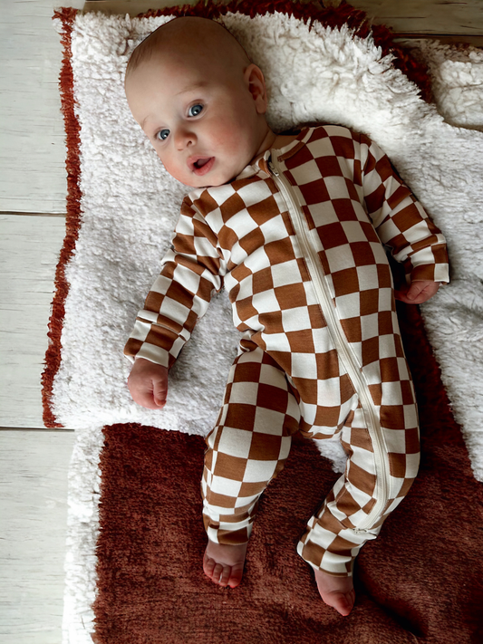 Stracciatella Checkerboard / Organic 2-Way Zip Romper (Baby)
