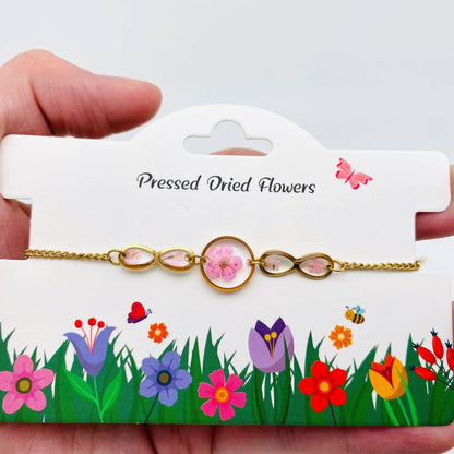 Dried Flowers Floral Geometric Charm Golden Bracelet - PDF