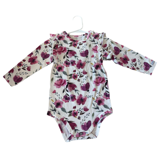 Coccoli Cotton-Modal Romper Girl’s - Purple Floral on Cream