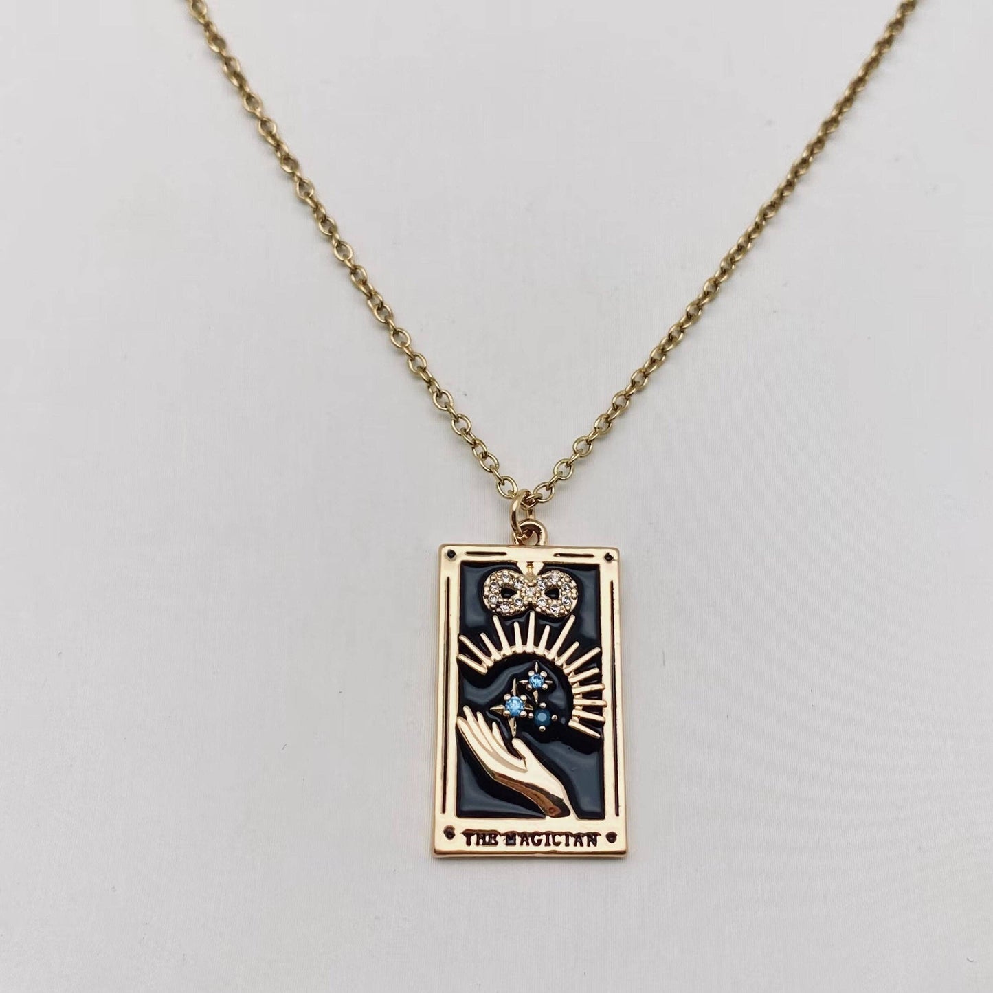 Enamel Tarot Inlay Cubic Zirconia Pendant Necklace