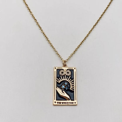 Enamel Tarot Inlay Cubic Zirconia Pendant Necklace