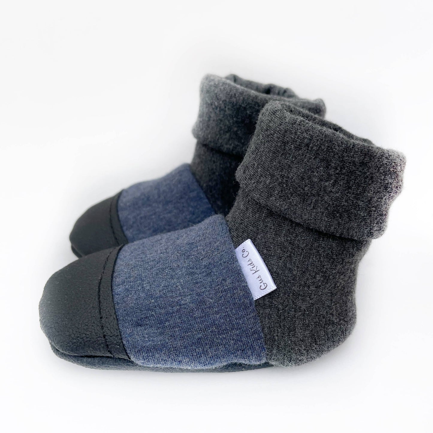 Bottes chaudes pour bébé bleu chiné, bottines en polaire de bambou