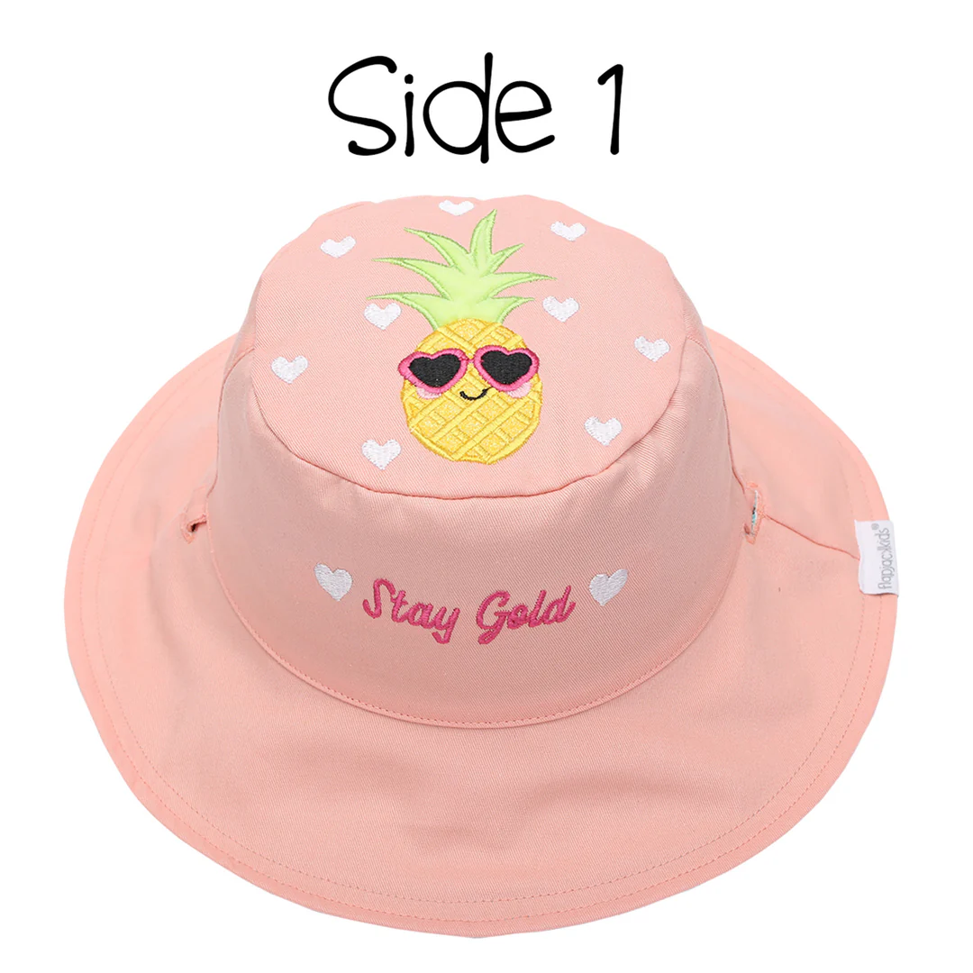 Reversible Kids UPF50+ Sun Hat PINEAPPLE/FLAMINGO