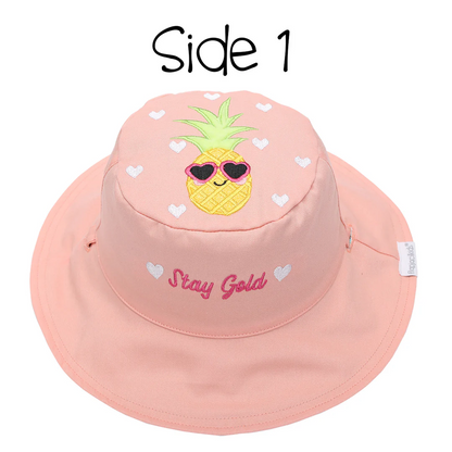 Reversible Kids UPF50+ Sun Hat PINEAPPLE/FLAMINGO