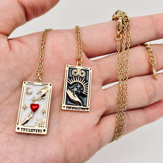 Enamel Tarot Inlay Cubic Zirconia Pendant Necklace