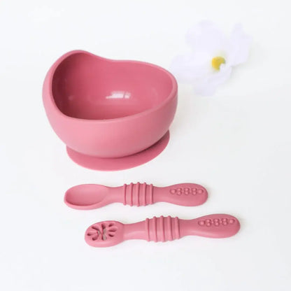 Suction Bowl & Training Spoons - Dusty Rose