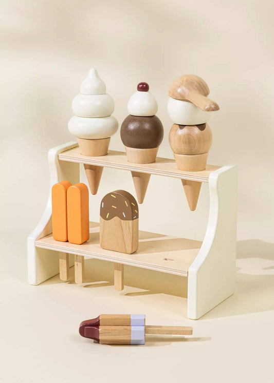 Présentoir à glace en bois et accessoires