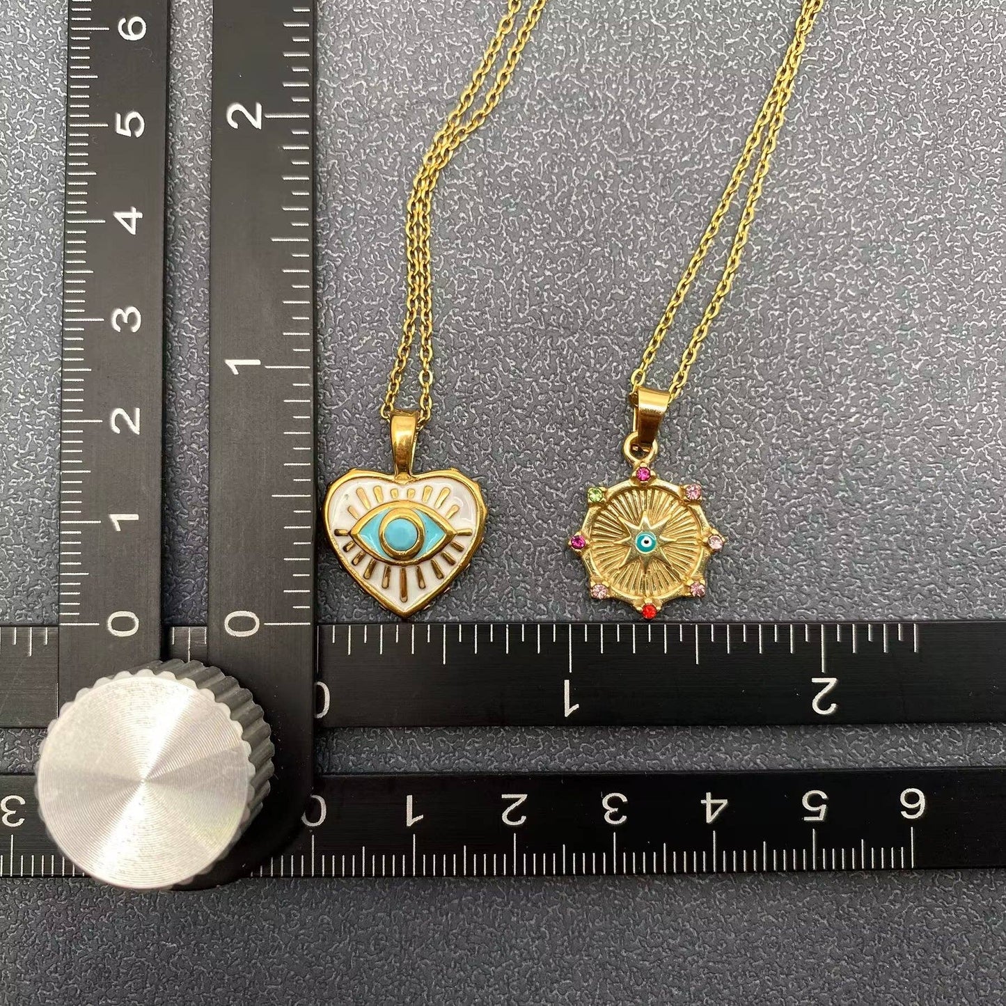 Enamel Evil Eyes Charm18K Gold Plated S.Steel Necklace - FGS