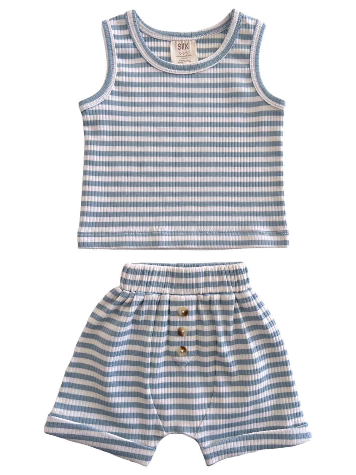 Dusty Blue Stripe / Organic Ribbed Tank & Short Set (Baby)