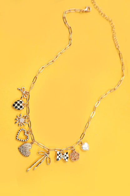CHARM NECKLACE-BOW CHECKER HEART FLORAL |  80N91685