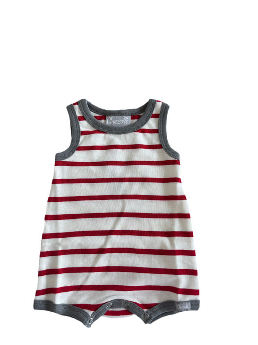Coccoli Infant Boy/Girl/Neutral Romper — Red and Cream Stripes