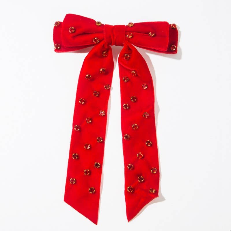 PRETTY RHINESTONE STUD BOW RIBBON HAIR CLIPS | 40H1002