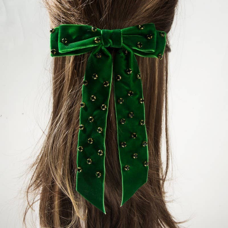 PRETTY RHINESTONE STUD BOW RIBBON HAIR CLIPS | 40H1002