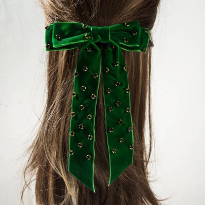 PRETTY RHINESTONE STUD BOW RIBBON HAIR CLIPS | 40H1002