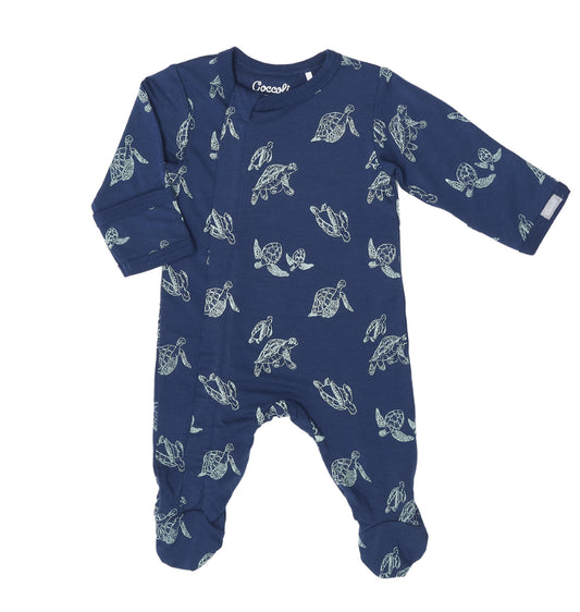 Coccoli Infant Cotton-Modal Zipper Footie - Turtles on Marine