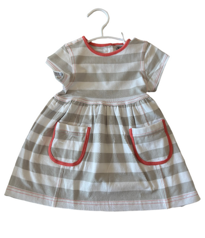 Coccoli Baby Girl Dress - Lantana Grey/Cream Stripe