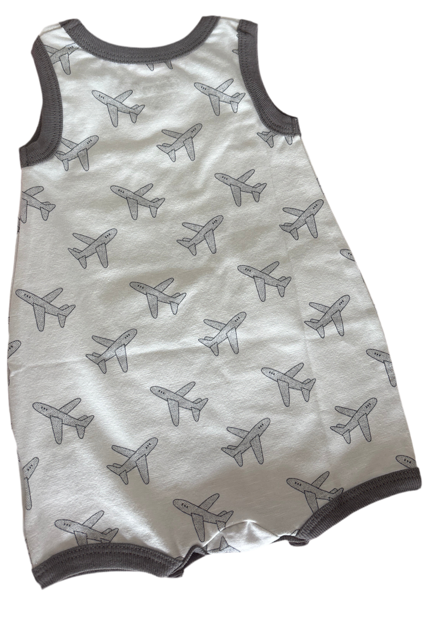 Coccoli Cotton Romper - Grey Airplane Print