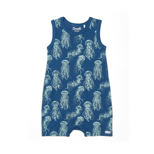 JELLYFISH ON MAJOLICA BLUE / COTTON-MODAL ROMPER