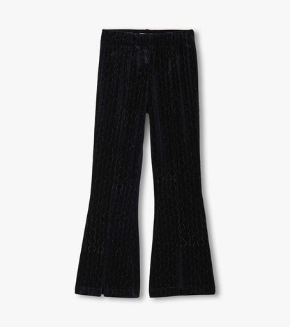 Girls Black Sparkle Wave Velour Flared Pants
