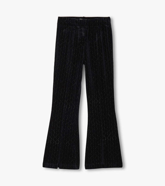 Girls Black Sparkle Wave Velour Flared Pants