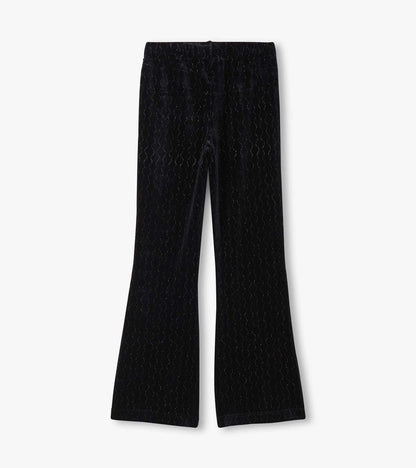 Girls Black Sparkle Wave Velour Flared Pants