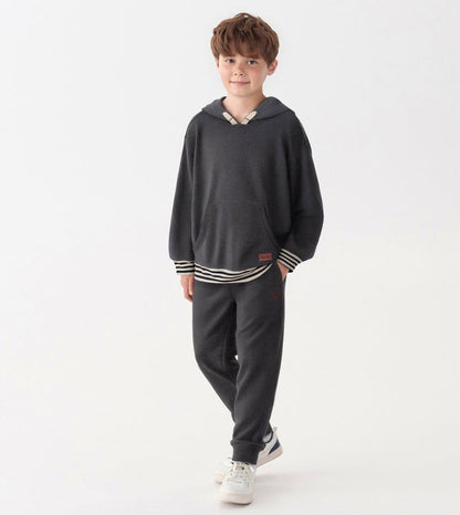Boys Charcoal Melange Pullover Hoodie