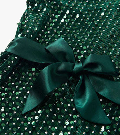 Girls Green Sequins Velvet Dress