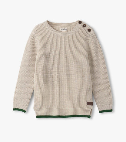 Boys Oatmeal Melange Button Neck Sweater